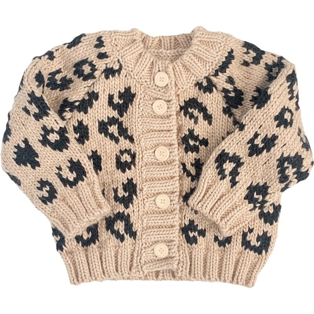 The Blueberry Hill Cheetah Cardigan in Latte